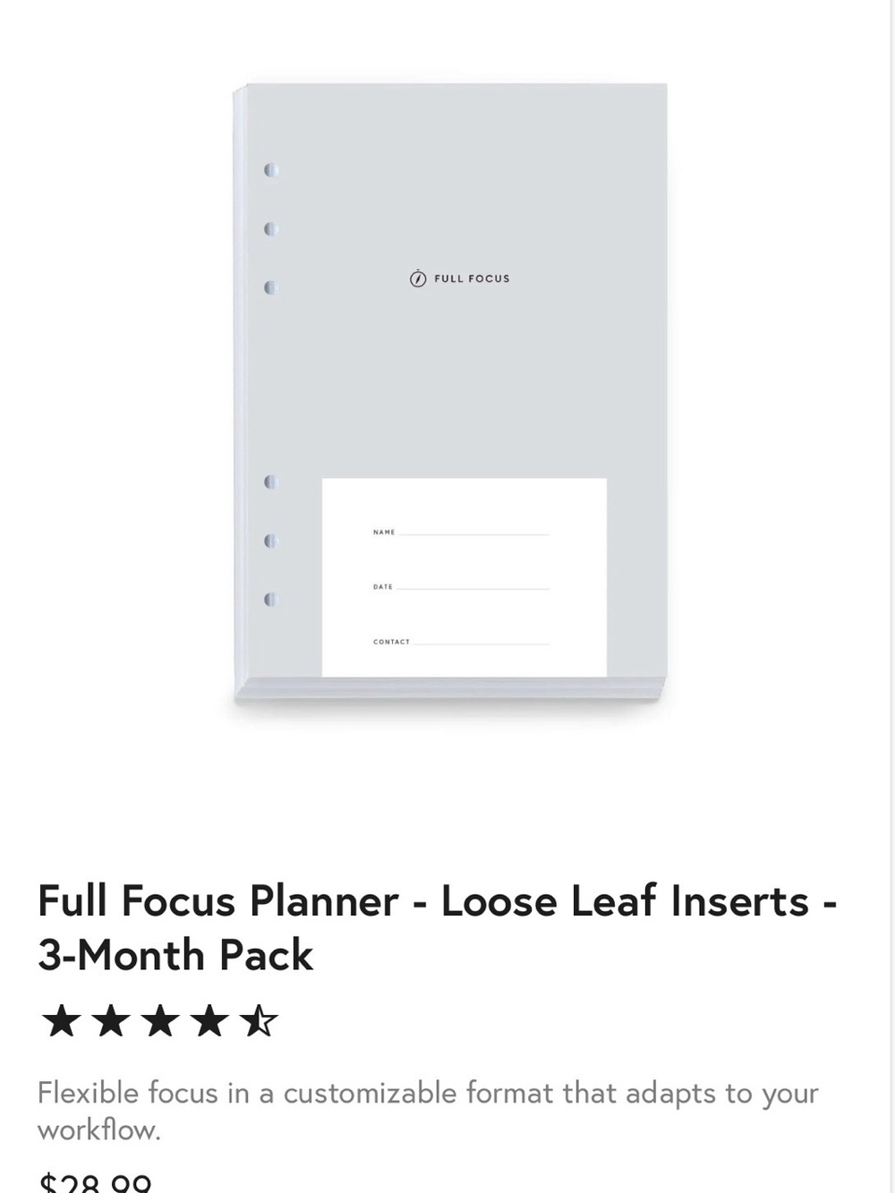 Full Focus Michael Hyatt Refill Pages for Ring-Binder Planners - Set of 4